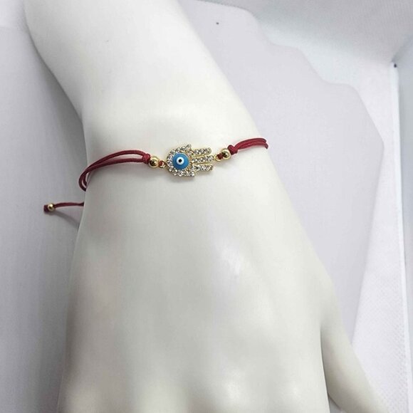 Hamsa Hand Protection Bracelet – 925 Sterling Silver with Red Adjustable Cord - Picture 1 of 4